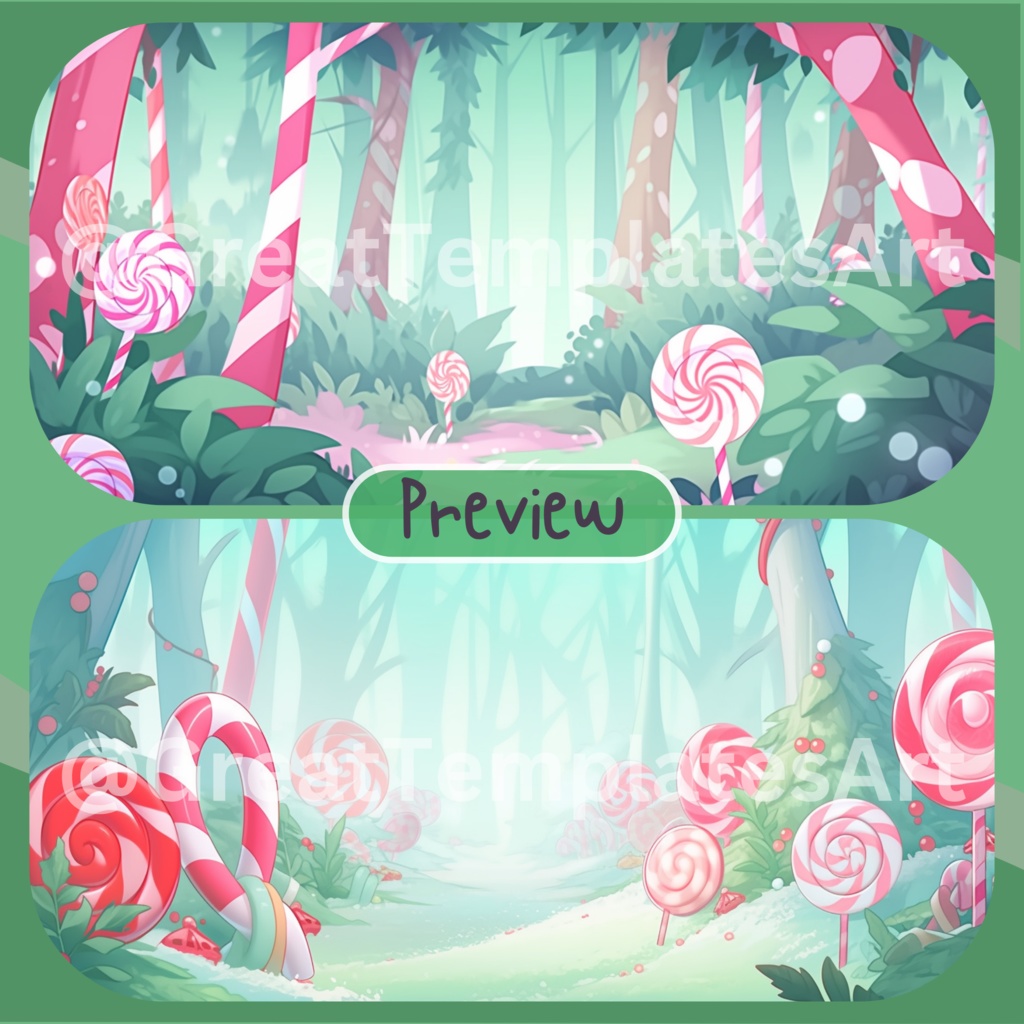 100x Candyland VTuber 背景、Twitch ストリーム背景、Lofi 背景、かわいい背景、Twitch アセット、VTuber アセット、ストリーム アセット。