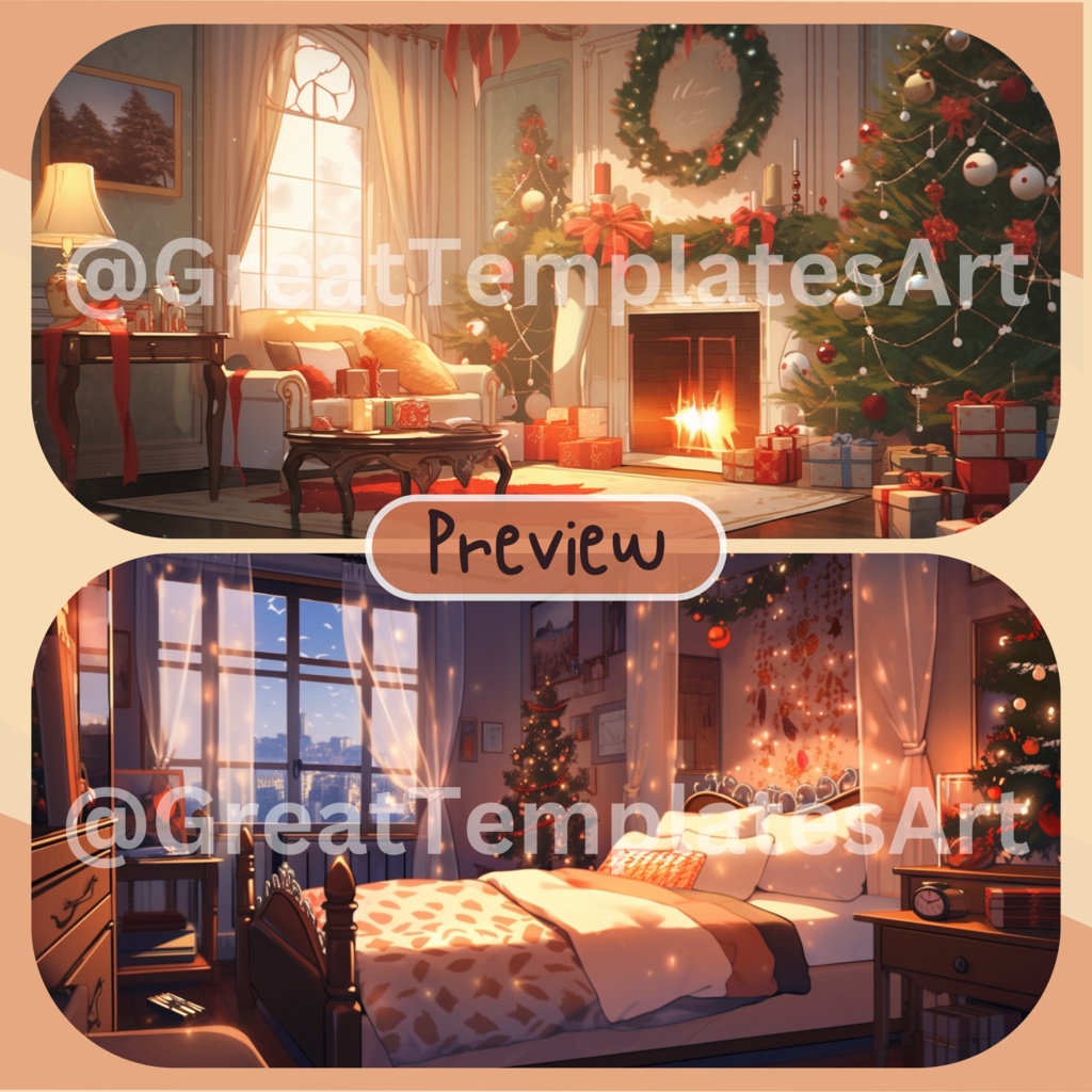 100x クリスマス VTuber 背景、twitch ストリーム背景、ストリーム アセット、Lofi 背景、Twitch アセット、ストリーム アセット、VTuber アセット。