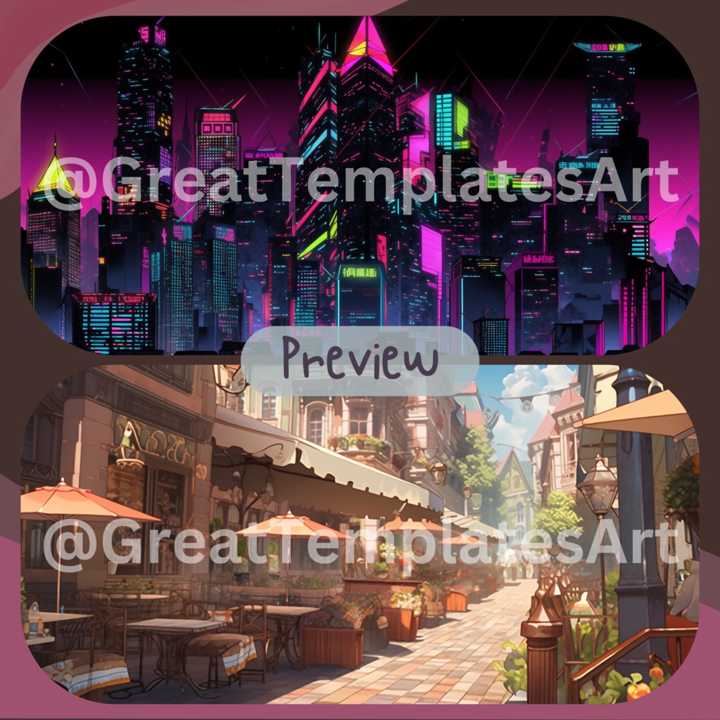 50x Urban VTuber 背景、twitch ストリーム背景、ストリーム アセット、Lofi 背景、Twitch アセット、VTuber アセット。