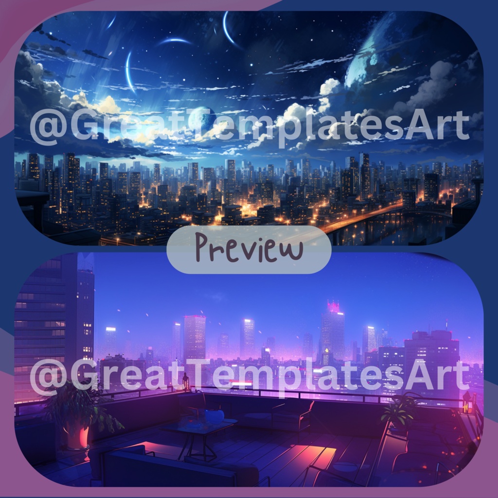 50x Urban VTuber 背景、twitch ストリーム背景、ストリーム アセット、Lofi 背景、Twitch アセット、VTuber アセット。