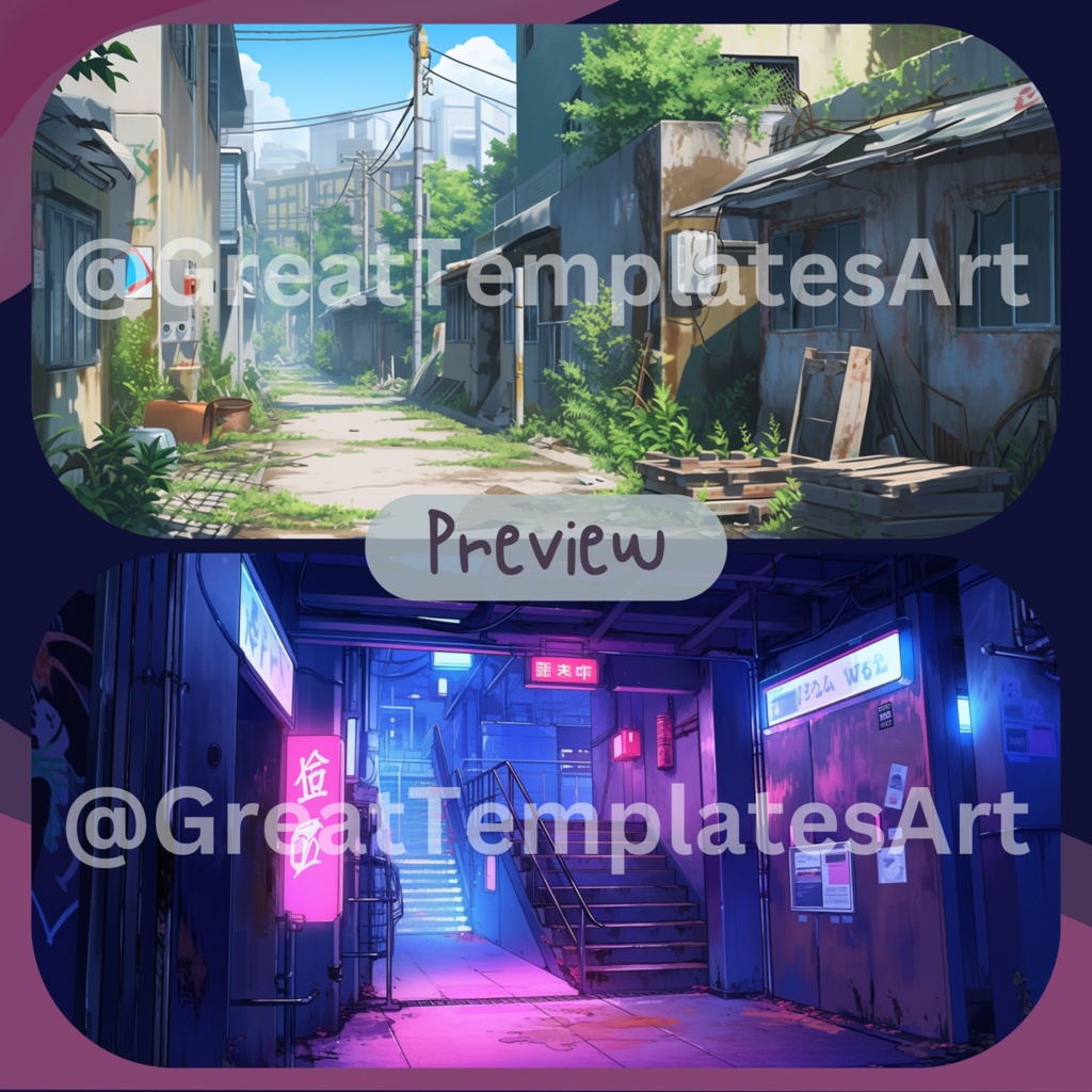 50x Urban VTuber 背景、twitch ストリーム背景、ストリーム アセット、Lofi 背景、Twitch アセット、VTuber アセット。