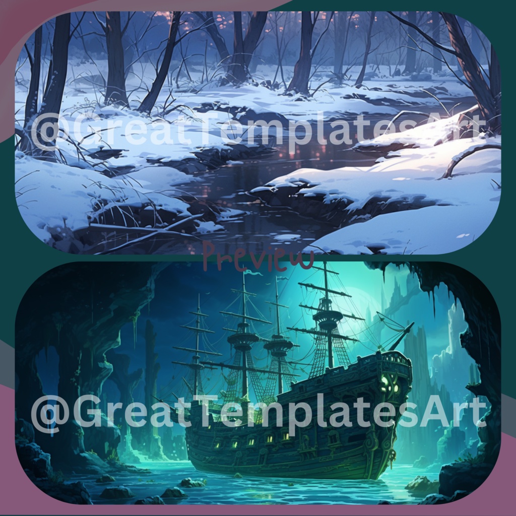 50x Ocean VTuber 背景、Twitch ストリーム背景、Lofi & アニメ、ストリーミング背景、Twitch アセット、VTuber アセット。