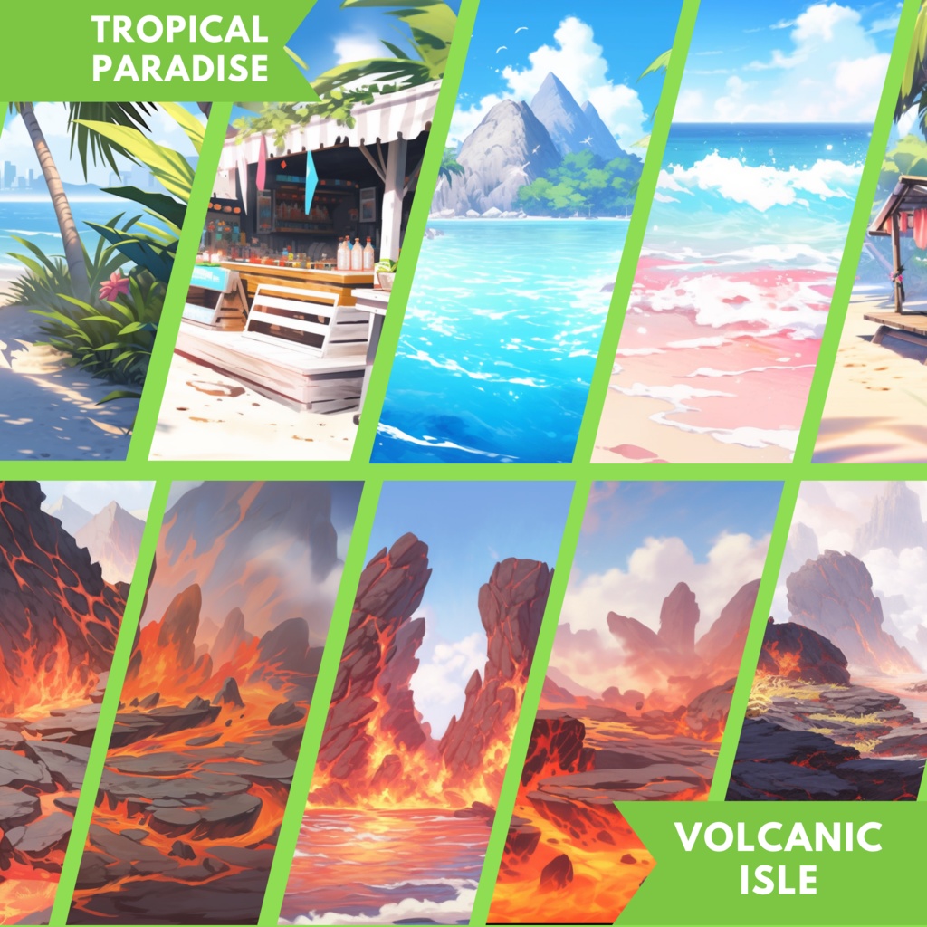 50x Island VTuber 背景、twitch ストリーム背景、ストリーム アセット、Lofi 背景、Twitch アセット、VTuber アセット。