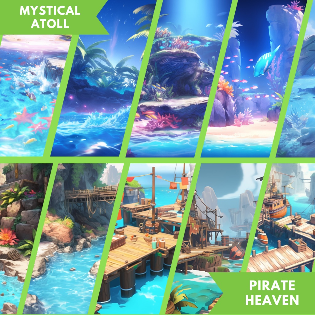 50x Island VTuber 背景、twitch ストリーム背景、ストリーム アセット、Lofi 背景、Twitch アセット、VTuber アセット。