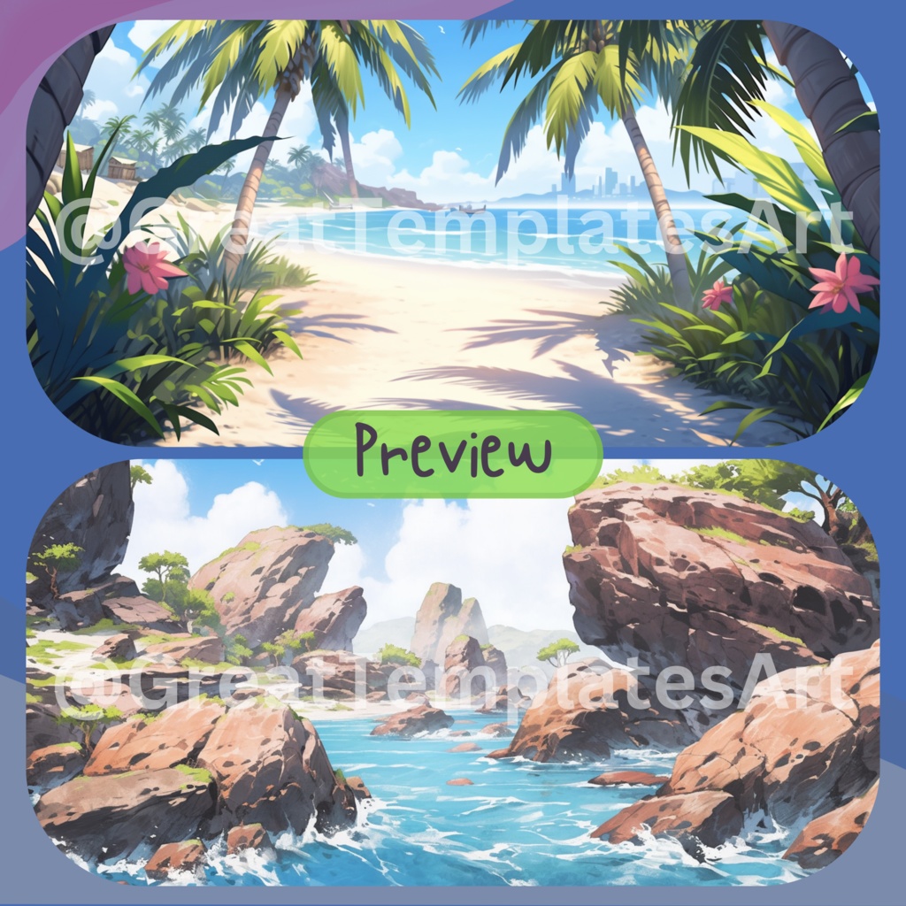 50x Island VTuber 背景、twitch ストリーム背景、ストリーム アセット、Lofi 背景、Twitch アセット、VTuber アセット。