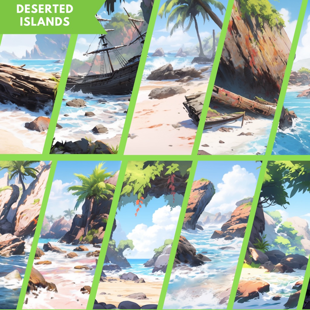 50x Island VTuber 背景、twitch ストリーム背景、ストリーム アセット、Lofi 背景、Twitch アセット、VTuber アセット。