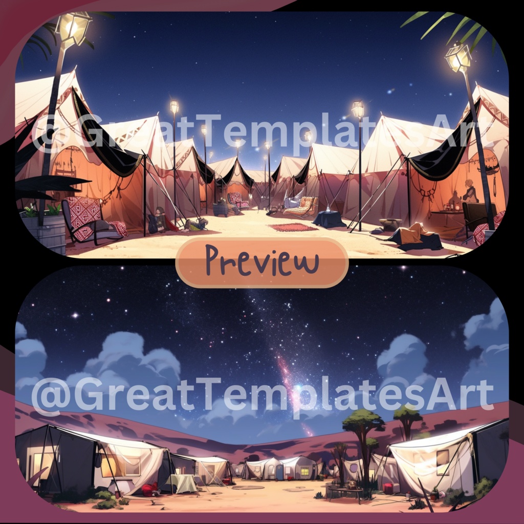 50x Desert VTuber 背景、twitch ストリーム背景、ストリーム アセット、Lofi 背景、Twitch アセット、VTuber アセット、