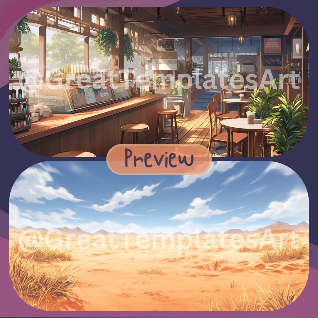 50x Desert VTuber 背景、twitch ストリーム背景、ストリーム アセット、Lofi 背景、Twitch アセット、VTuber アセット、