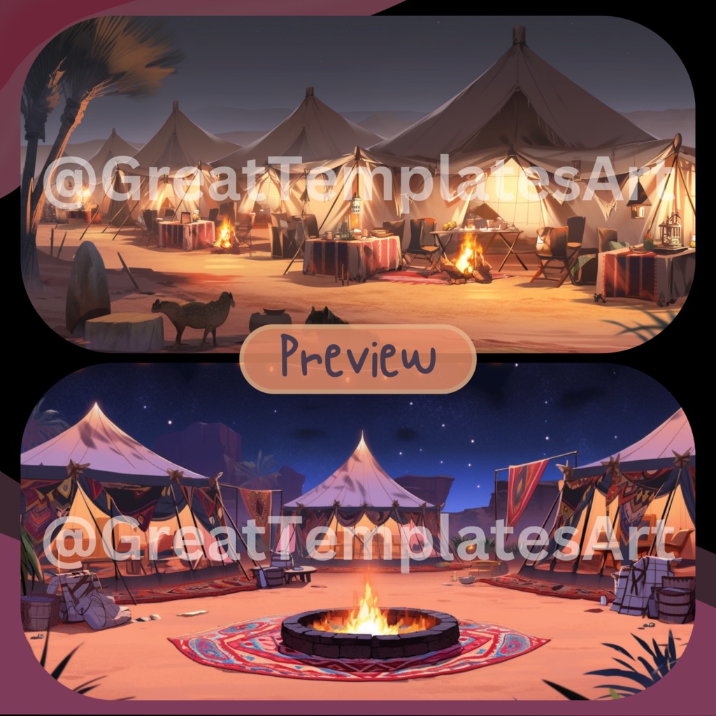 50x Desert VTuber 背景、twitch ストリーム背景、ストリーム アセット、Lofi 背景、Twitch アセット、VTuber アセット、