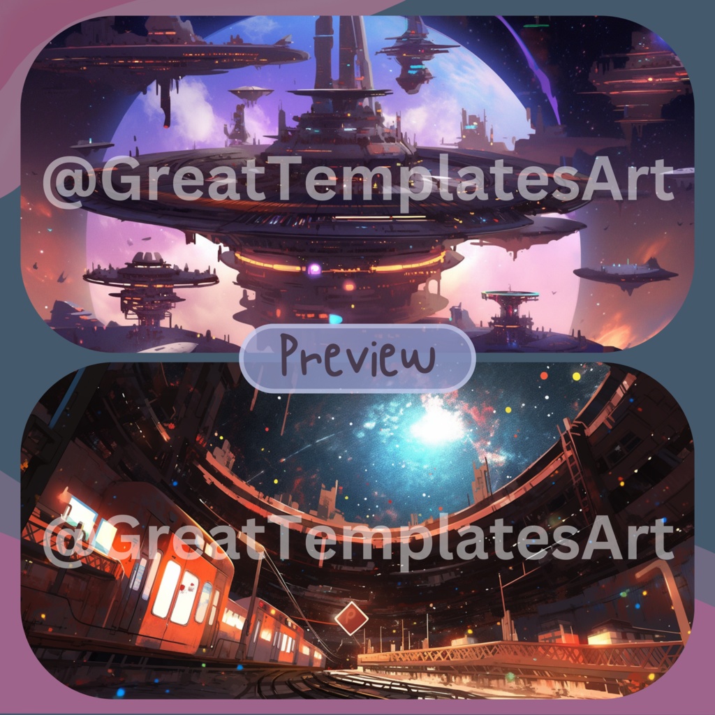 50x Space VTuber 背景、Twitch ストリーム背景、ストリーム アセット、Lofi 背景、Twitch アセット、VTuber アセット。