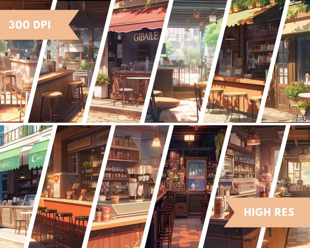 50x コーヒーショップ VTuber 背景、Twitch ストリーム背景、ストリーム アセット、Lofi 背景、Twitch アセット、VTuber アセット。