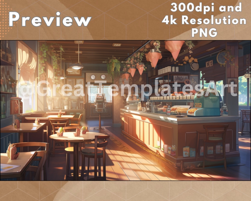 50x コーヒーショップ VTuber 背景、Twitch ストリーム背景、ストリーム アセット、Lofi 背景、Twitch アセット、VTuber アセット。