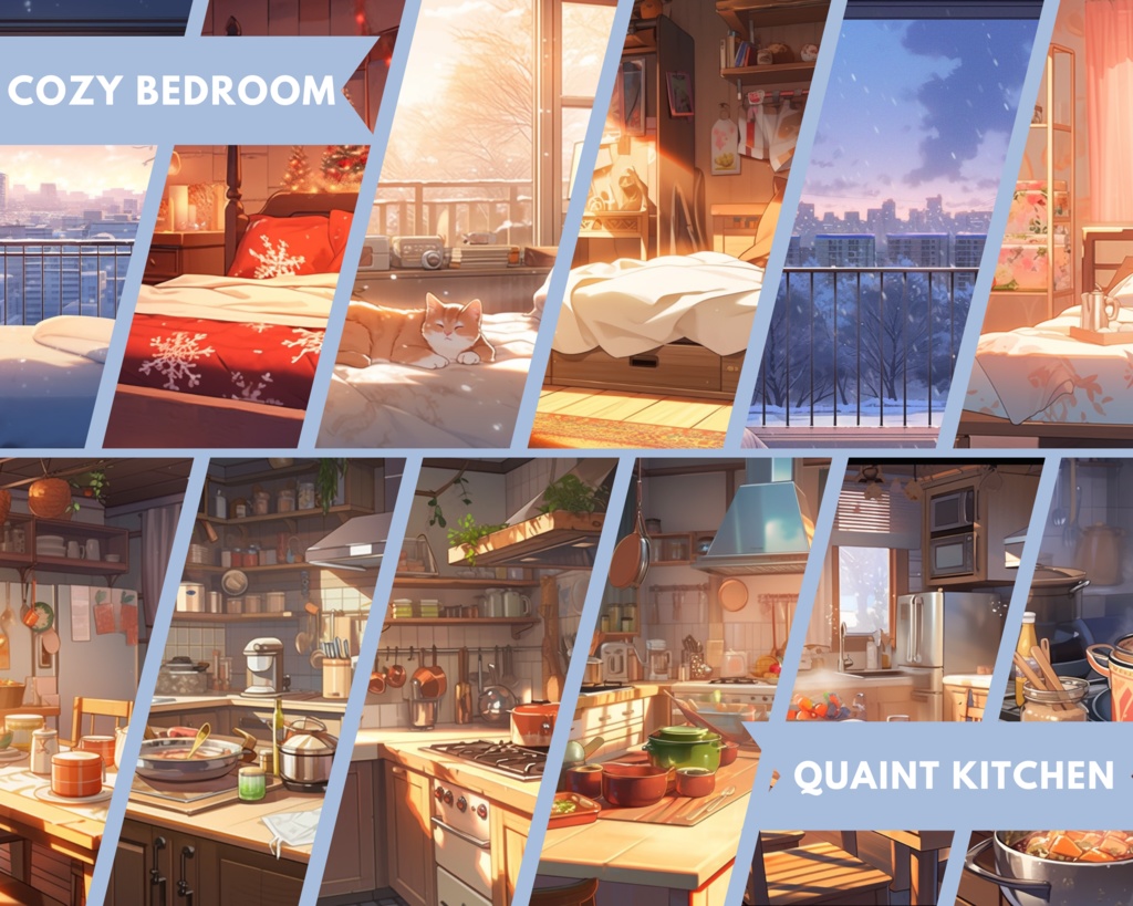 50x Cozy VTuber 背景、Twitch ストリーム背景、ストリーム アセット、Lofi 背景、Twitch アセット、VTuber アセット。