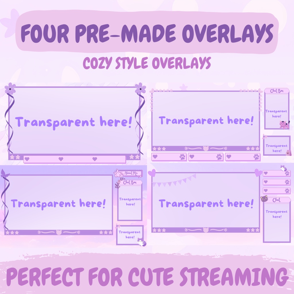 パープル アニメーション Twitch オーバーレイ、Cozy オーバーレイ、Lofi オーバーレイ、Twitch ストリーム パッケージ、キュート オーバーレイ、Twitch アラート、Twitch ラベル、Twitch アセット、ストリーム アセット。
