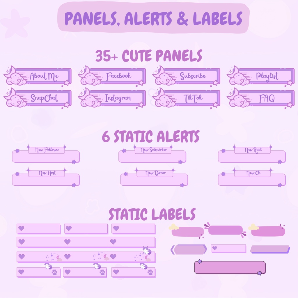 パープル アニメーション Twitch オーバーレイ、Cozy オーバーレイ、Lofi オーバーレイ、Twitch ストリーム パッケージ、キュート オーバーレイ、Twitch アラート、Twitch ラベル、Twitch アセット、ストリーム アセット。