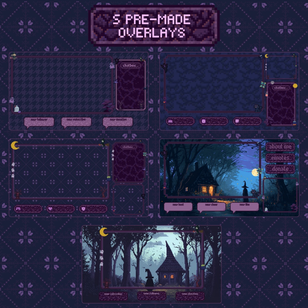 ハロウィン Twitch オーバーレイ、Twitch ストリーム パッケージ、かわいい Lo-Fi ホラー Twitch オーバーレイ、Twitch アラート、Twitch ラベル、Twitch アセット、ストリーム アセット。