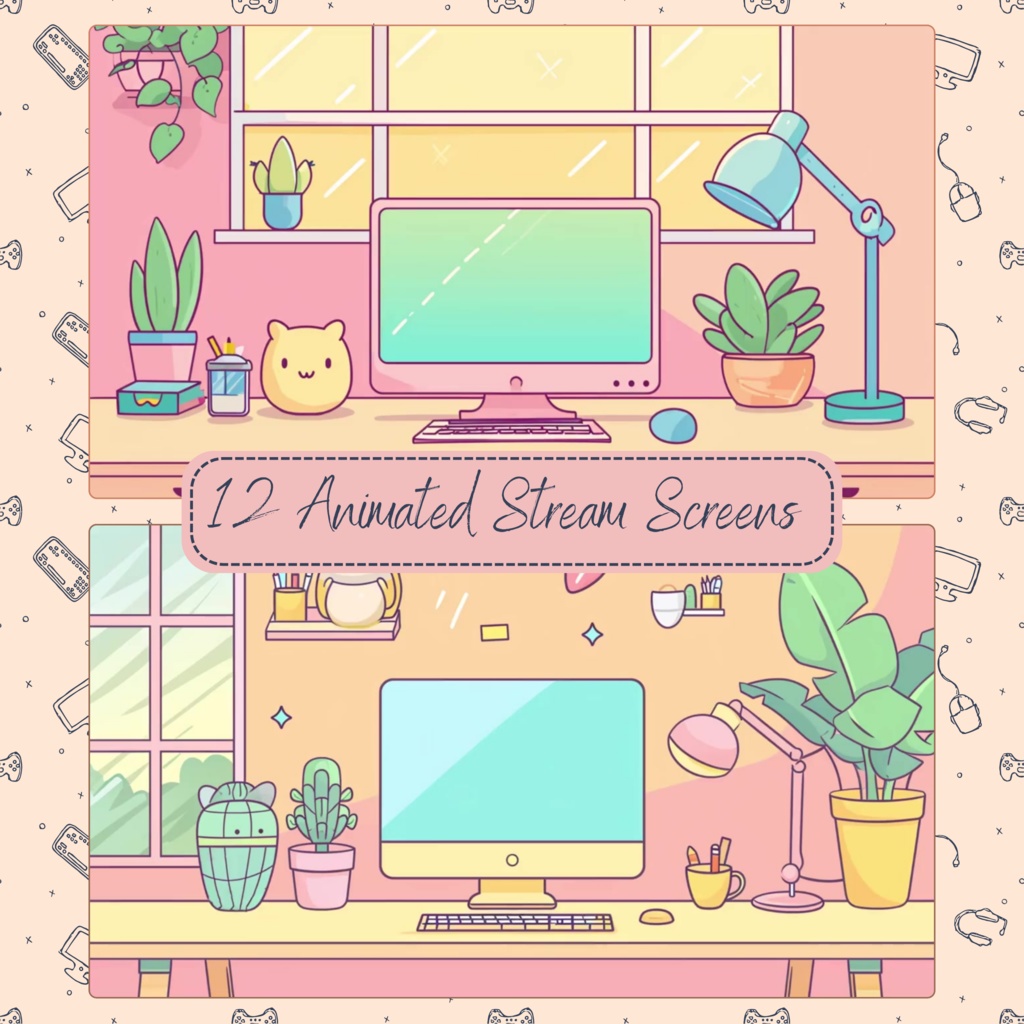 Cute Lo-Fi Twitch Stream オーバーレイ、Twitch Stream パッケージ、Cozy オーバーレイ、Lo-Fi Twitch オーバーレイ、Cute Twitch オーバーレイ、Twitch アラート、Twitch ラベル、Twitch アセット。