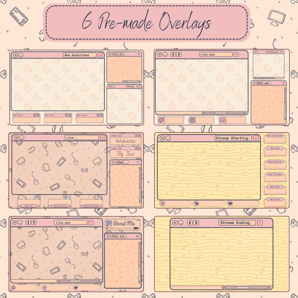 Cute Lo-Fi Twitch Stream オーバーレイ、Twitch Stream パッケージ、Cozy オーバーレイ、Lo-Fi Twitch オーバーレイ、Cute Twitch オーバーレイ、Twitch アラート、Twitch ラベル、Twitch アセット。