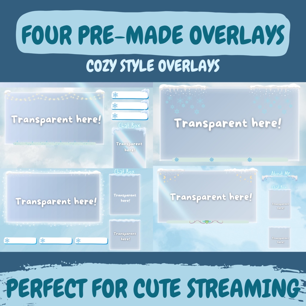 かわいいペンギン スタイルの Twitch ストリーム オーバーレイ、Twitch 冬の居心地の良いオーバーレイ、Twitch ストリーム パッケージ、Twitch アセット、ストリーム アセット。