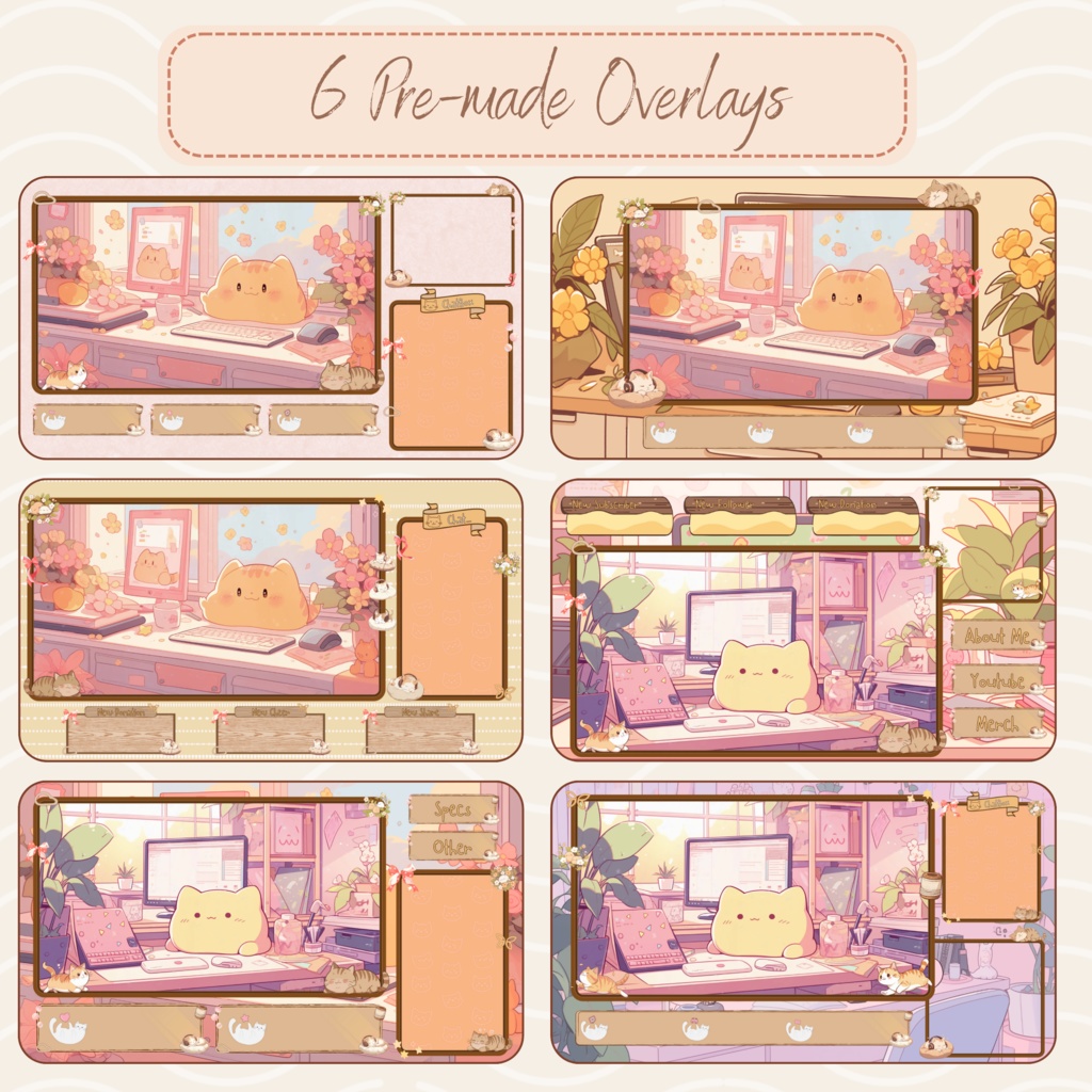 Lofi cat twitch ストリーム オーバーレイ、Twitch ストリーム パッケージ、Lofi オーバーレイ、Cute Twitch オーバーレイ、Twitch アラート、Twitch ラベル、Twitch アセット、ストリーム アセット。