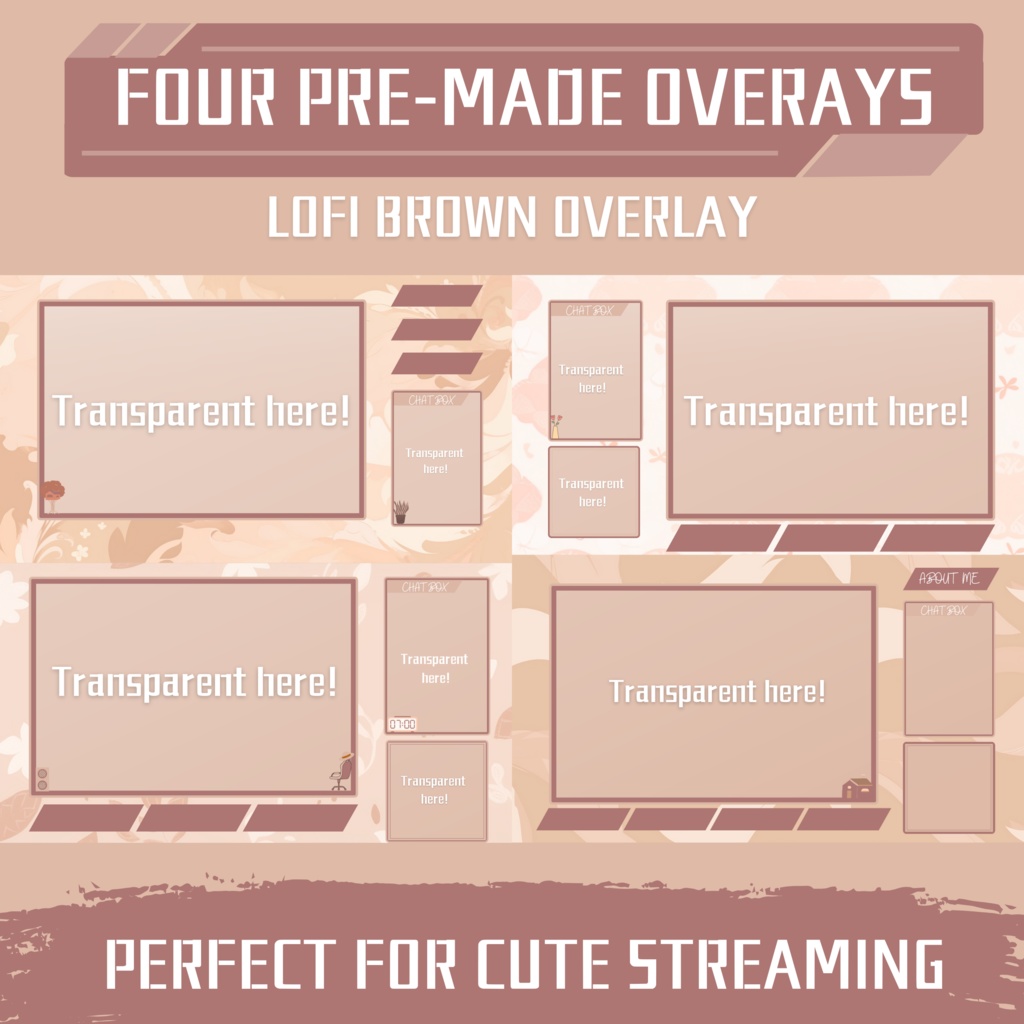 茶色の twitch ストリーム オーバーレイ、Twitch ストリーム パッケージ、かわいい Twitch オーバーレイ、Twitch アラート、Twitch ラベル、Twitch アセット、ストリーム アセット。