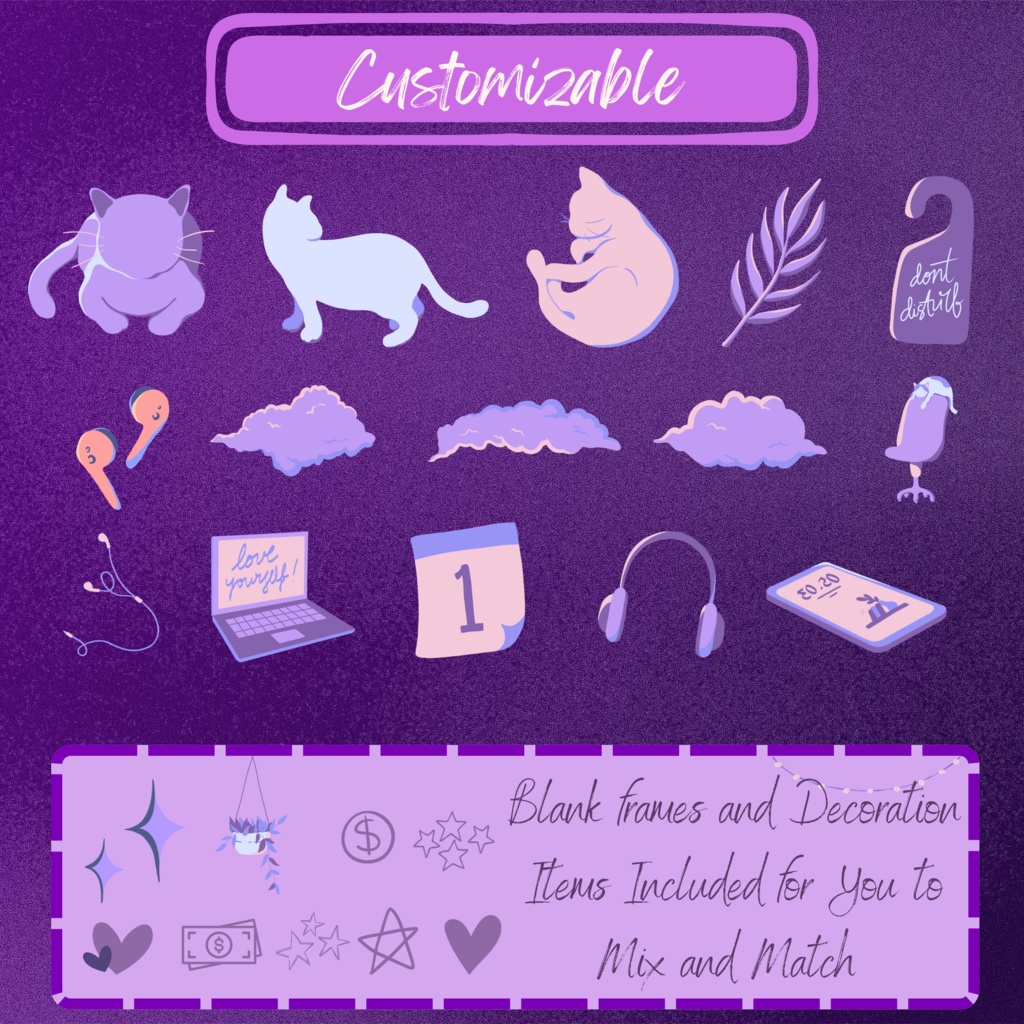 Lofi 居心地の良いパープル ピンクの Twitch ストリーム オーバーレイ、Twitch ストリーム パッケージ、かわいい猫をテーマにした Twitch オーバーレイ、Twitch アラート、Twitch ラベル、Twitch アセット、ストリーム アセット。