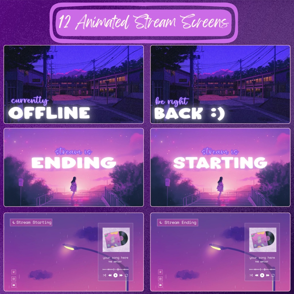 Lofi 居心地の良いパープル ピンクの Twitch ストリーム オーバーレイ、Twitch ストリーム パッケージ、かわいい猫をテーマにした Twitch オーバーレイ、Twitch アラート、Twitch ラベル、Twitch アセット、ストリーム アセット。