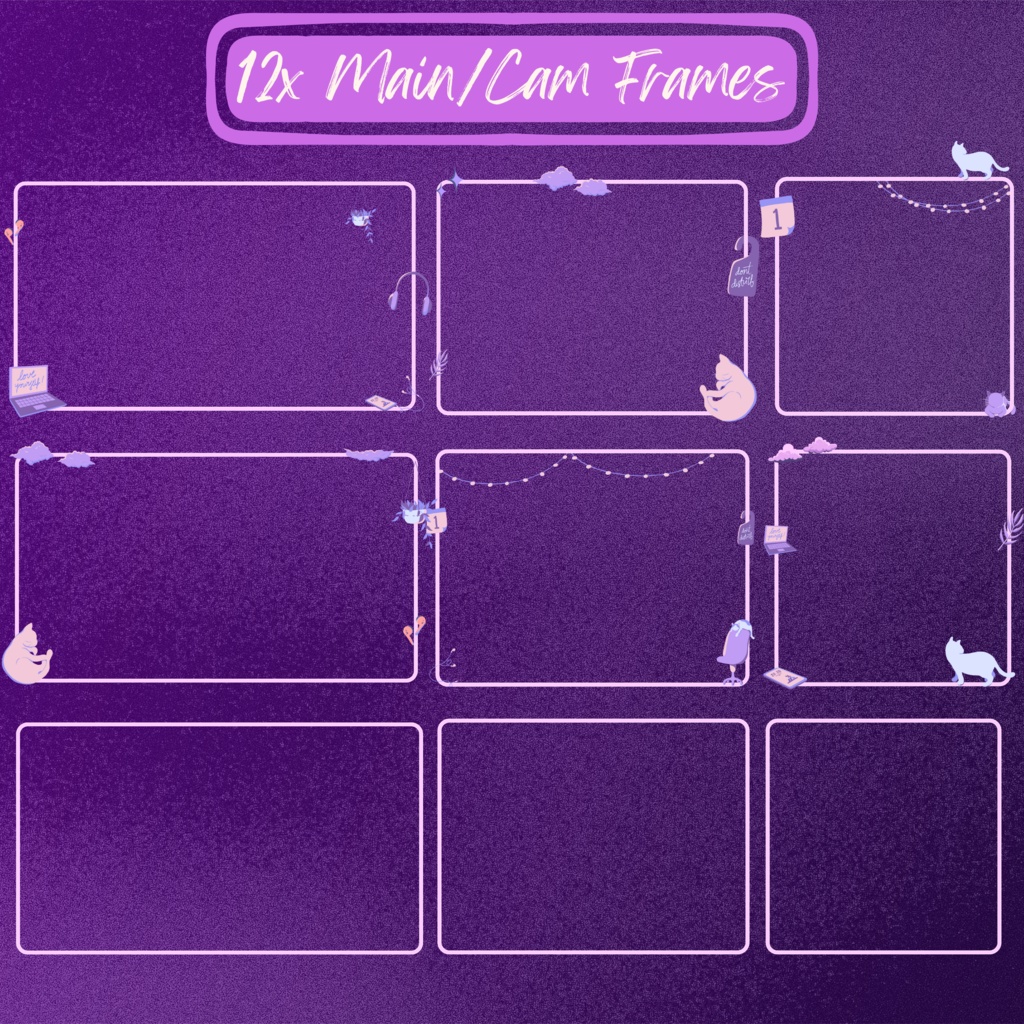 Lofi 居心地の良いパープル ピンクの Twitch ストリーム オーバーレイ、Twitch ストリーム パッケージ、かわいい猫をテーマにした Twitch オーバーレイ、Twitch アラート、Twitch ラベル、Twitch アセット、ストリーム アセット。