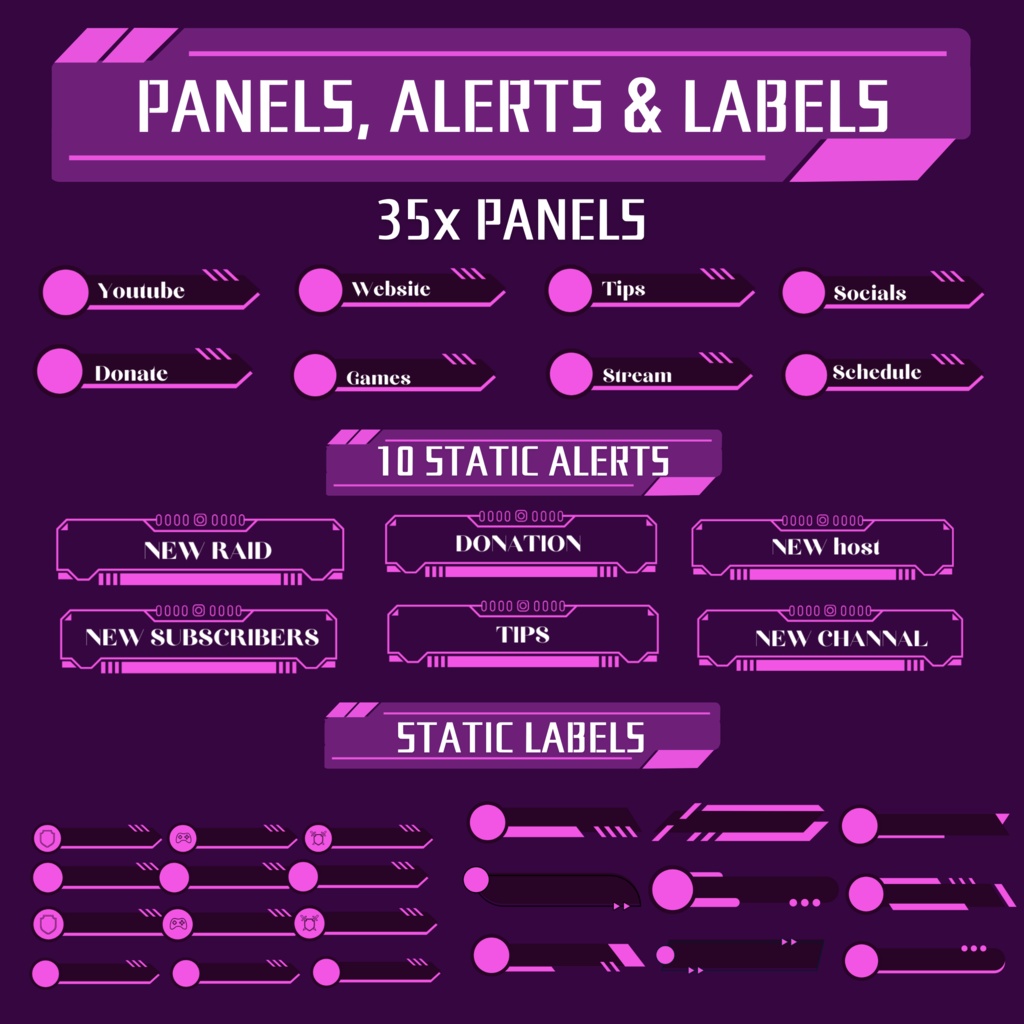 紫色のゲーム Twitch オーバーレイ、Twitch ストリーム パッケージ、Twitch ゲーム オーバーレイ、Twitch アラート、ストリーム アセット、Twitch アセット。