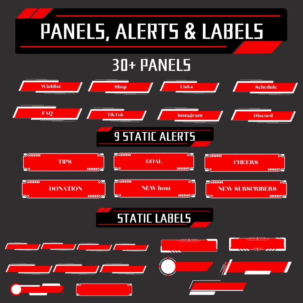 赤のゲーム Twitch オーバーレイ、Twitch ストリーム パッケージ、Twitch ゲーム オーバーレイ、Twitch アラート、ストリーム アセット、Twitch アセット。