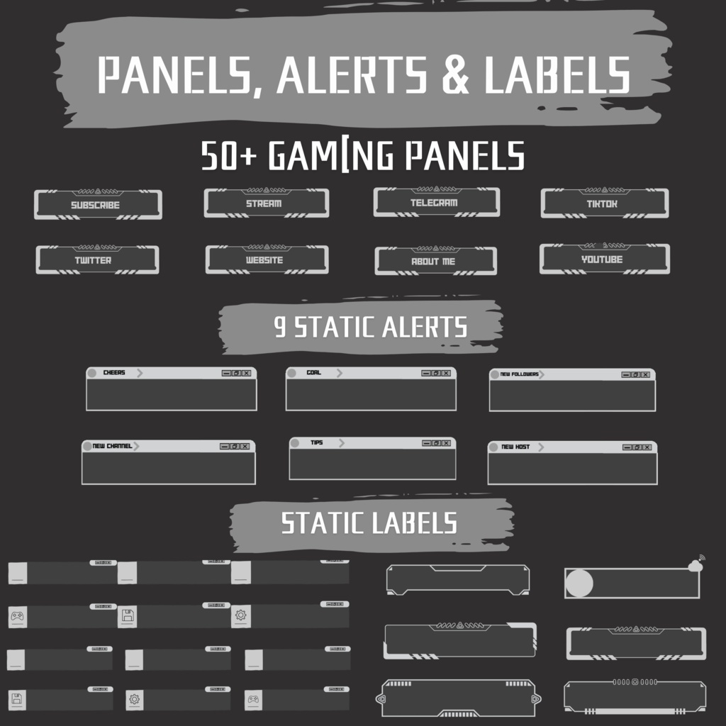 グレーのゲーム Twitch オーバーレイ、Twitch ストリーム パッケージ、Twitch ゲーム オーバーレイ、Twitch アラート、ストリーム アセット、Twitch アセット。