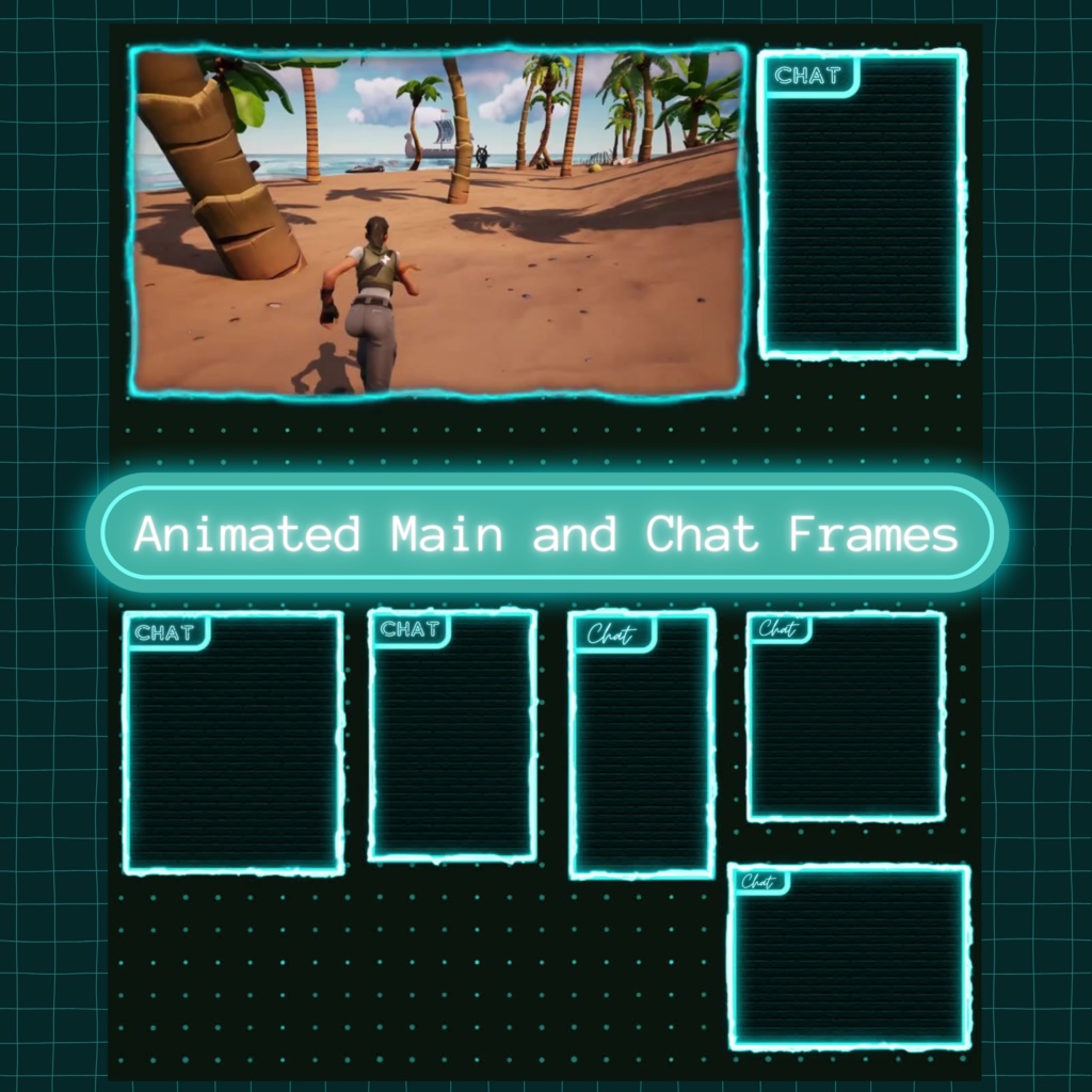 ネオントルコイズTwitchオーバーレイ - Twitch用キュートストリームパッケージ(アラート付き)