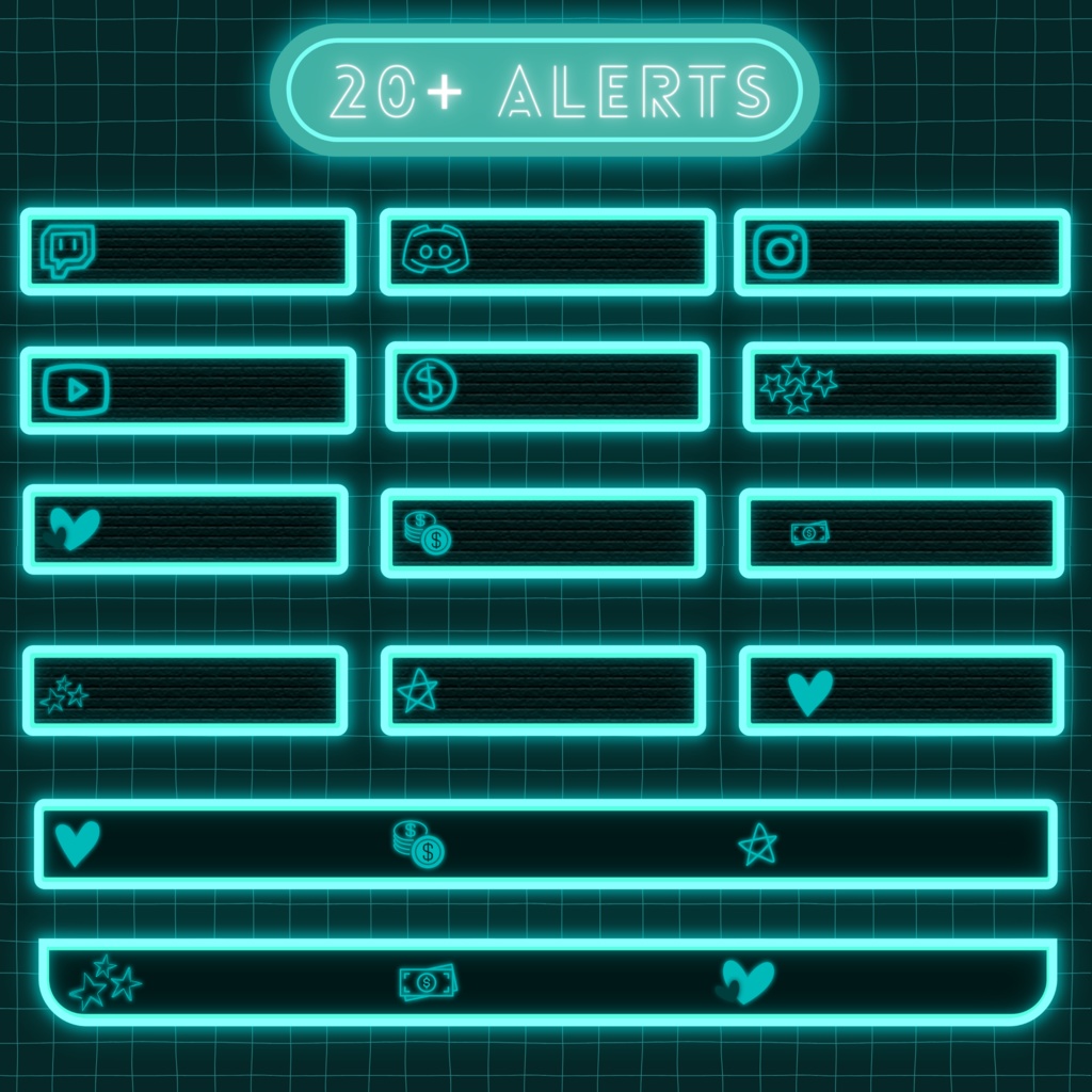 ネオントルコイズTwitchオーバーレイ - Twitch用キュートストリームパッケージ(アラート付き)