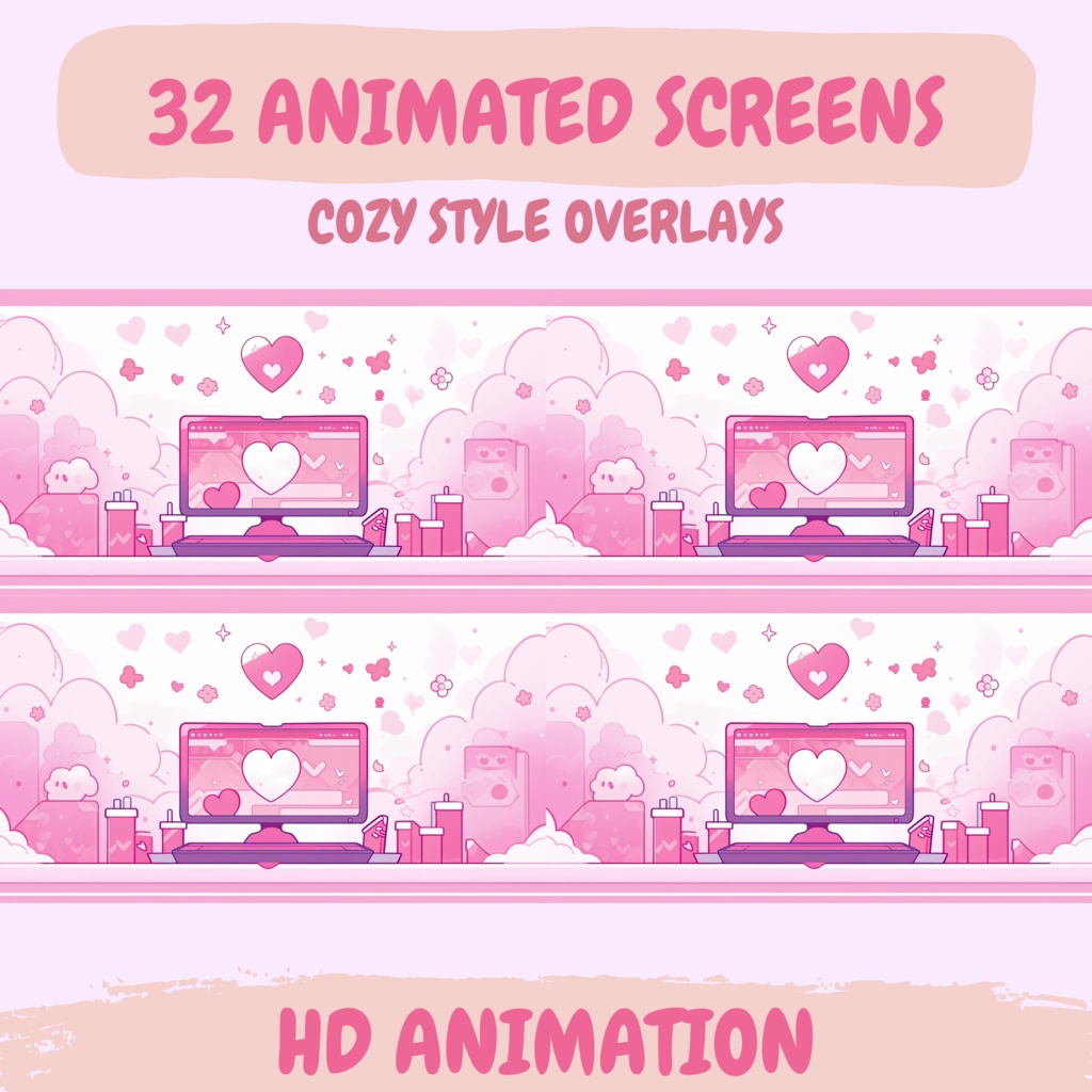 ローファイバレンタインTwitchオーバーレイ - キュートなストリームパッケージ(アラート付き)