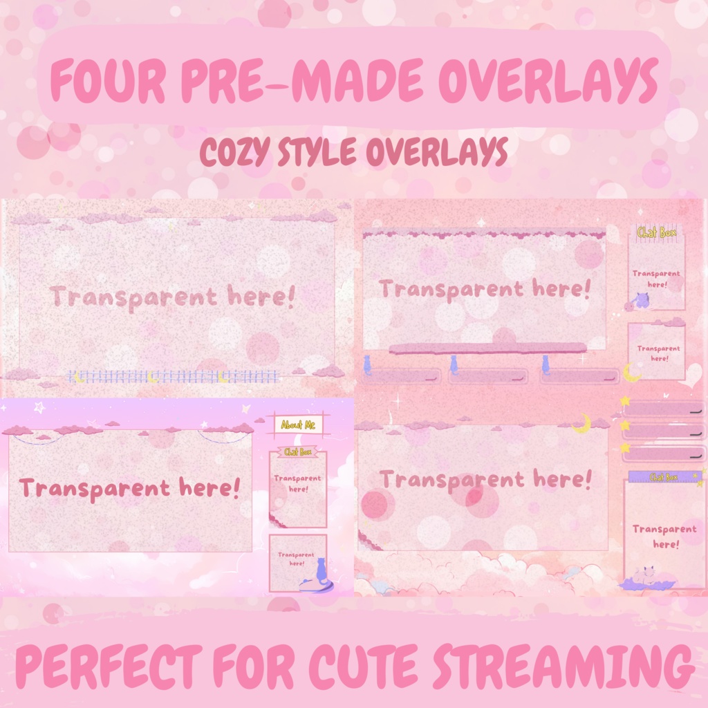 ローファイピンクTwitchオーバーレイ - キュートなストリームパッケージ(アラート付き)