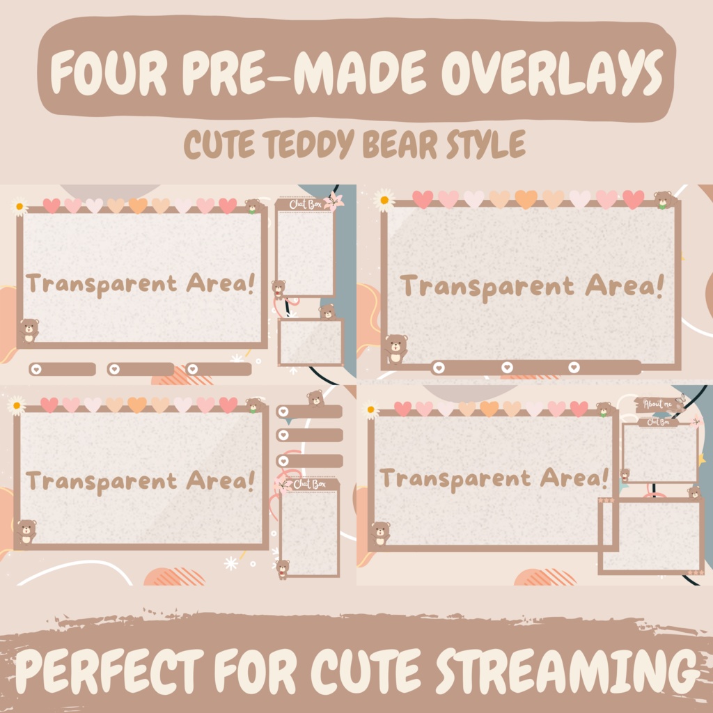 ローファイコージーベアTwitchオーバーレイ - ブラウンストリームパッケージ(アラート付き)