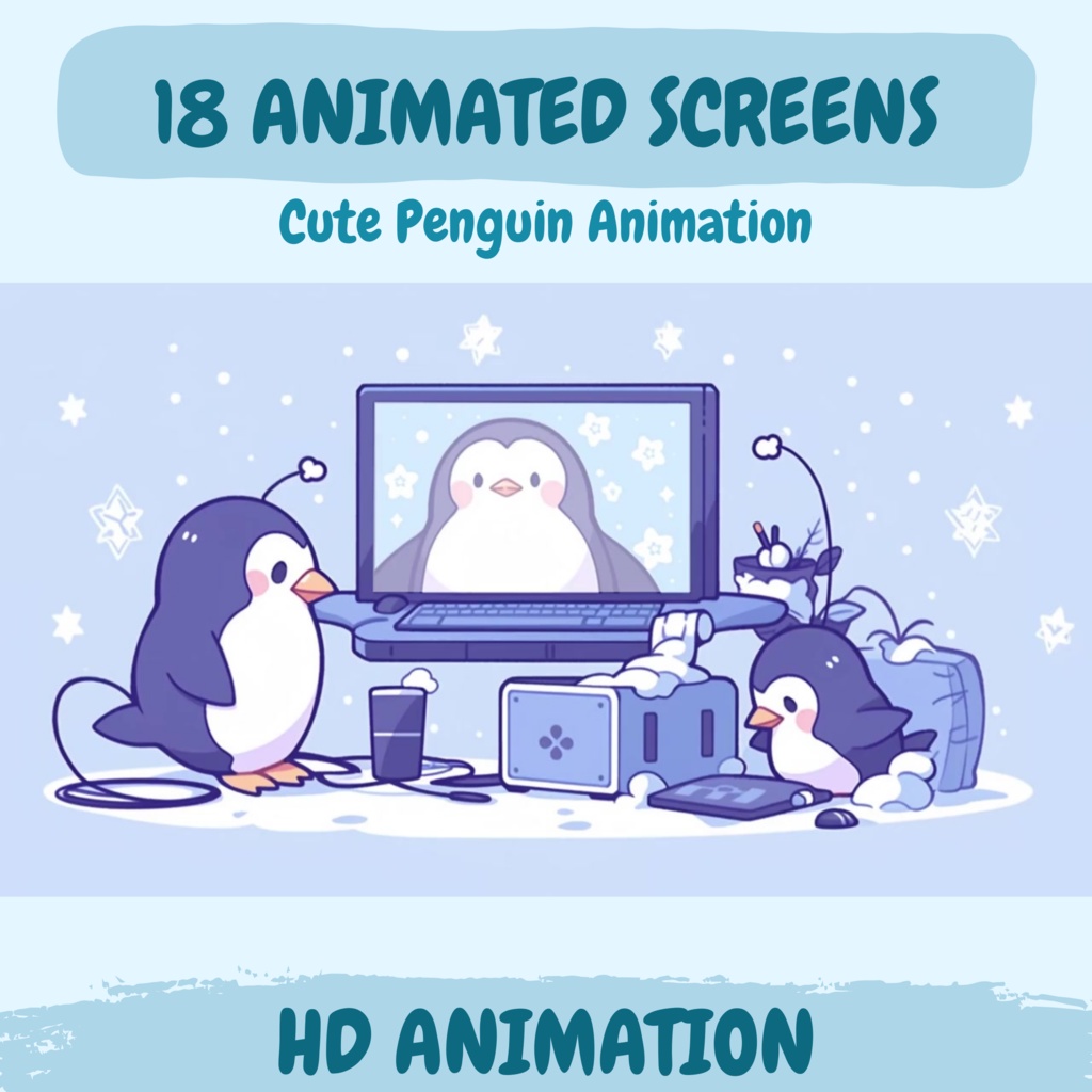 ローファイ冬スタイルTwitchオーバーレイ - コージーペンギンストリームパッケージ(アラート付き)