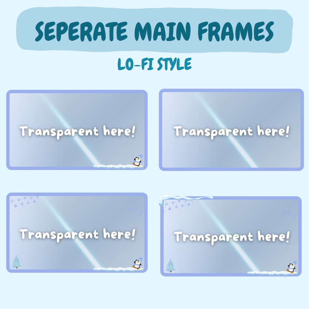 ローファイ冬スタイルTwitchオーバーレイ - コージーペンギンストリームパッケージ(アラート付き)