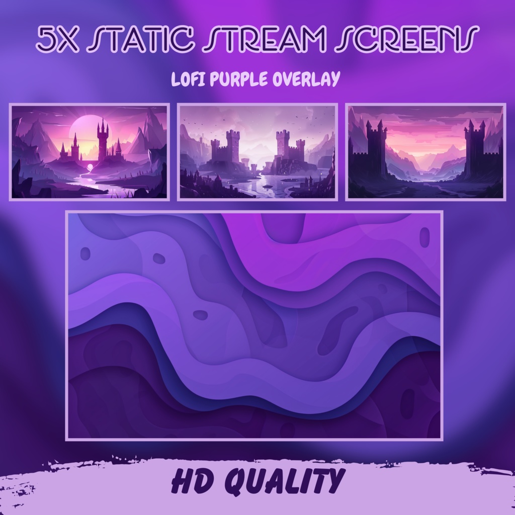 ローファイパープルクリスタルTwitchオーバーレイ - コージーストリームパッケージ(アラート付き)