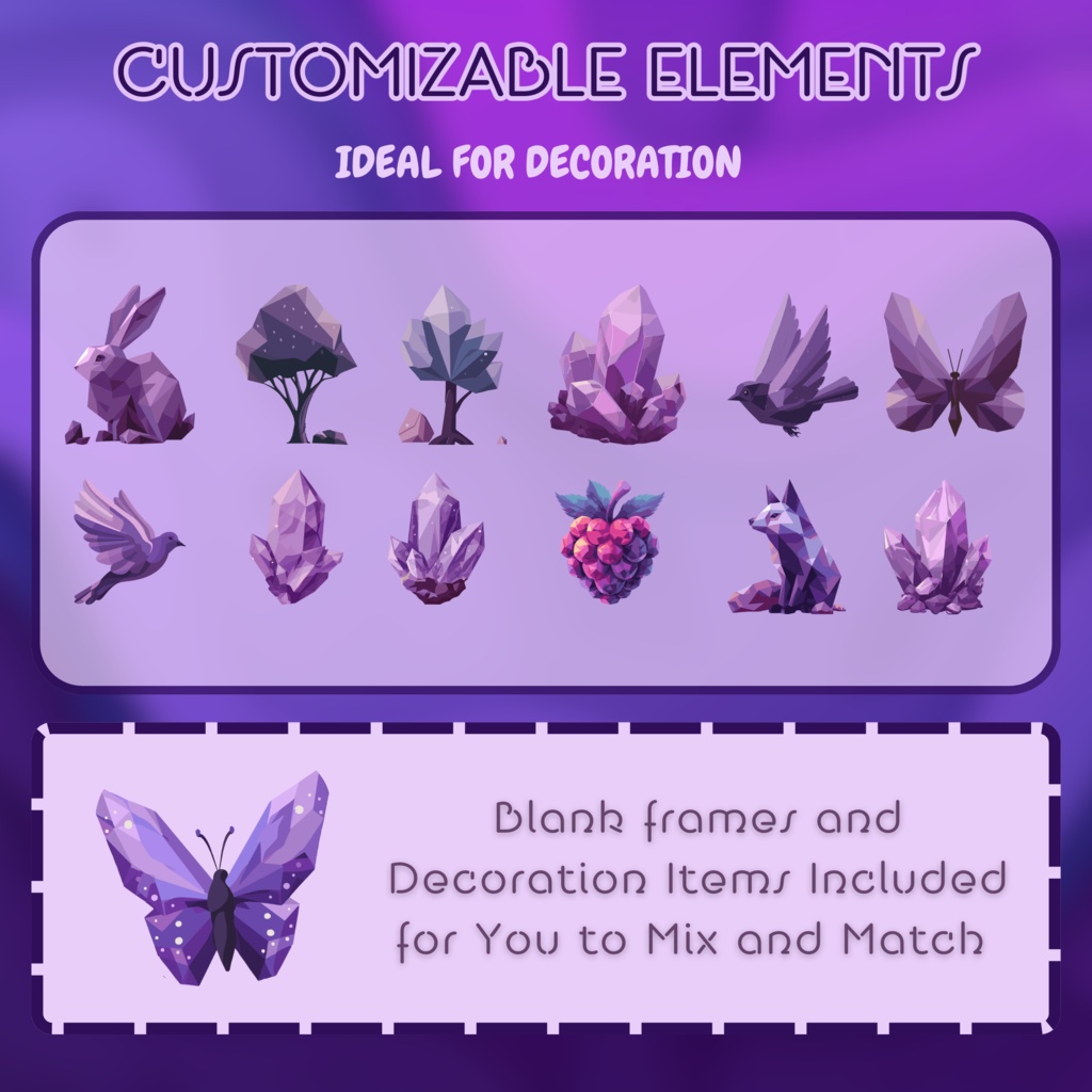 ローファイパープルクリスタルTwitchオーバーレイ - コージーストリームパッケージ(アラート付き)