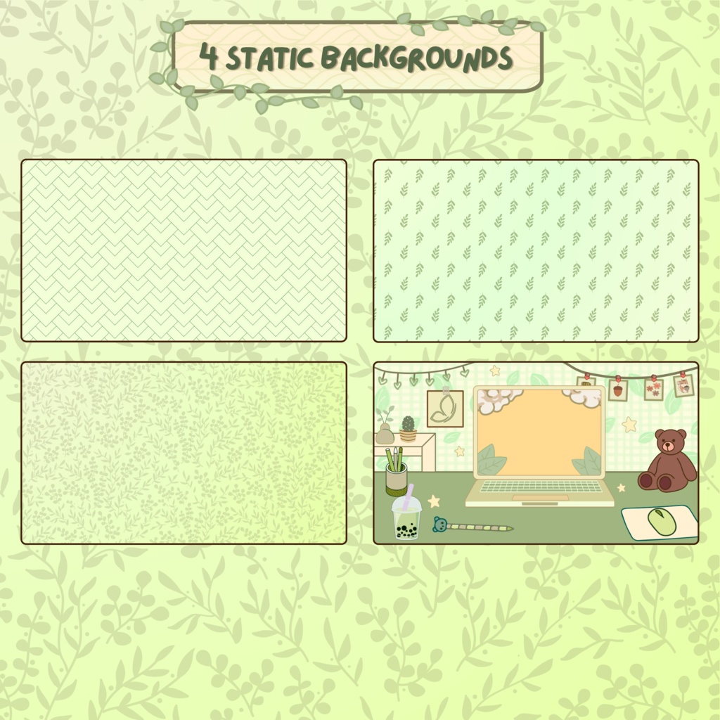 グリーンフォリッジTwitchオーバーレイ - リーフストリームパッケージ(アラートとパネル付き)