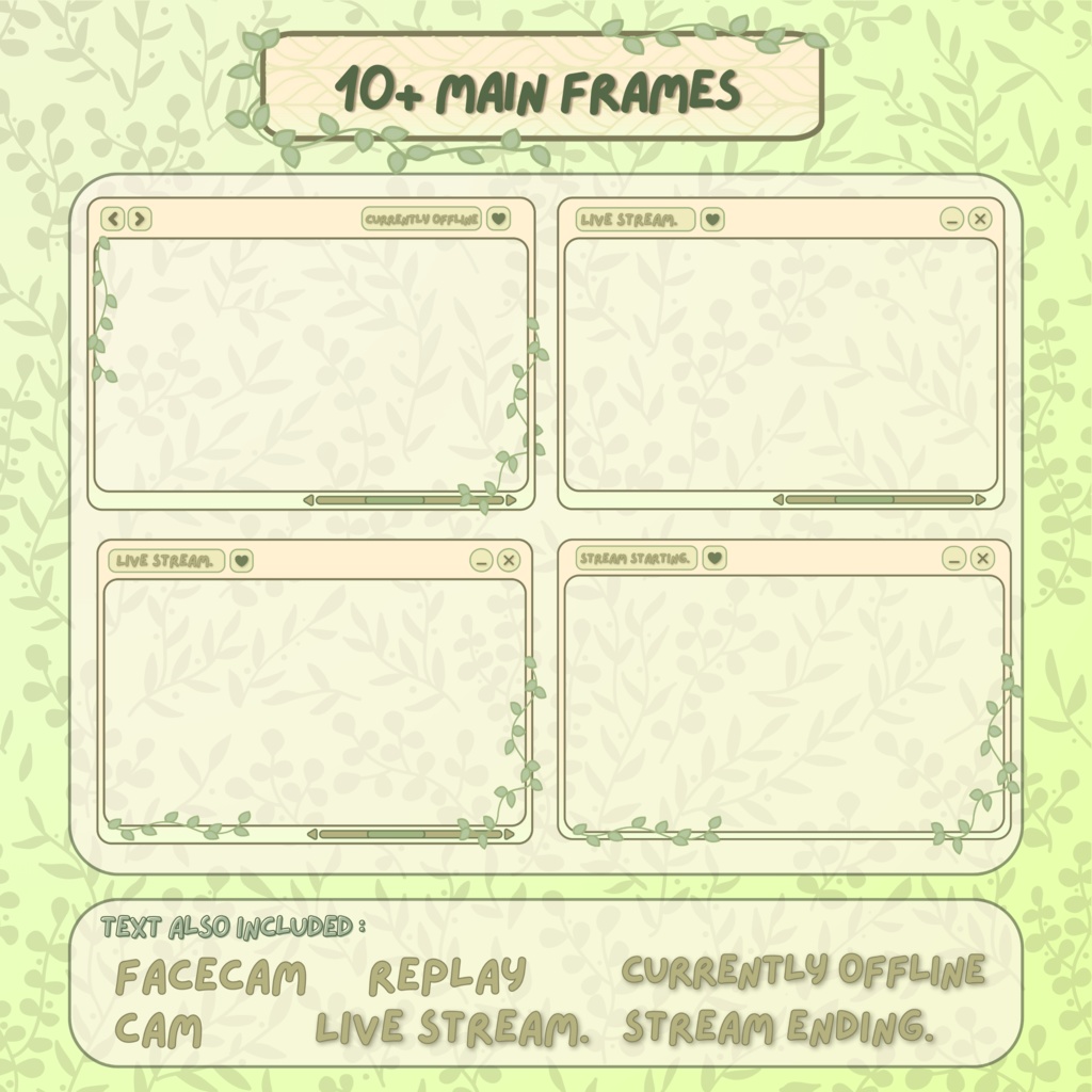 グリーンフォリッジTwitchオーバーレイ - リーフストリームパッケージ(アラートとパネル付き)