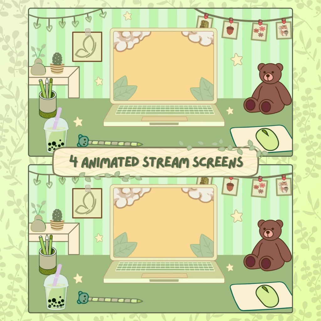 グリーンフォリッジTwitchオーバーレイ - リーフストリームパッケージ(アラートとパネル付き)