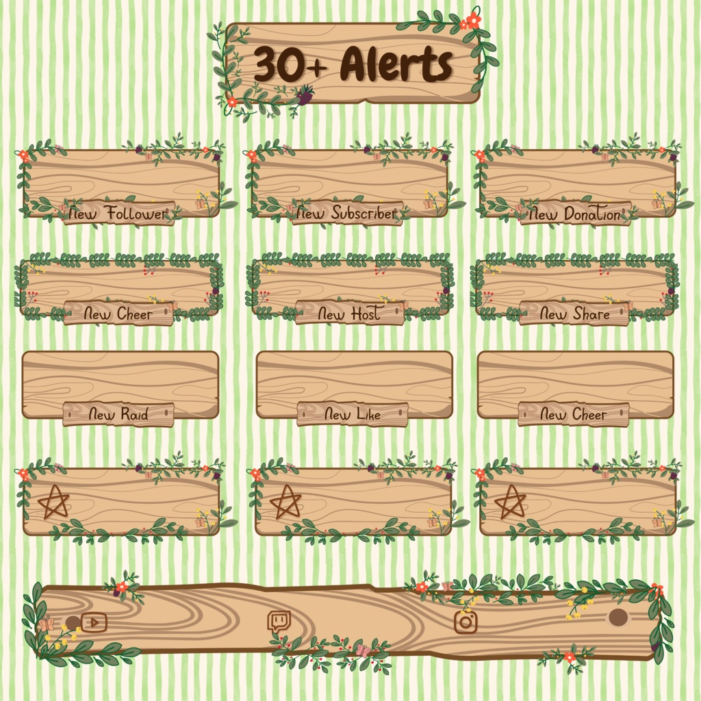 グリーンフォレストTwitchオーバーレイ - ローファイグリーンストリームパッケージ(アラートとパネル付き)