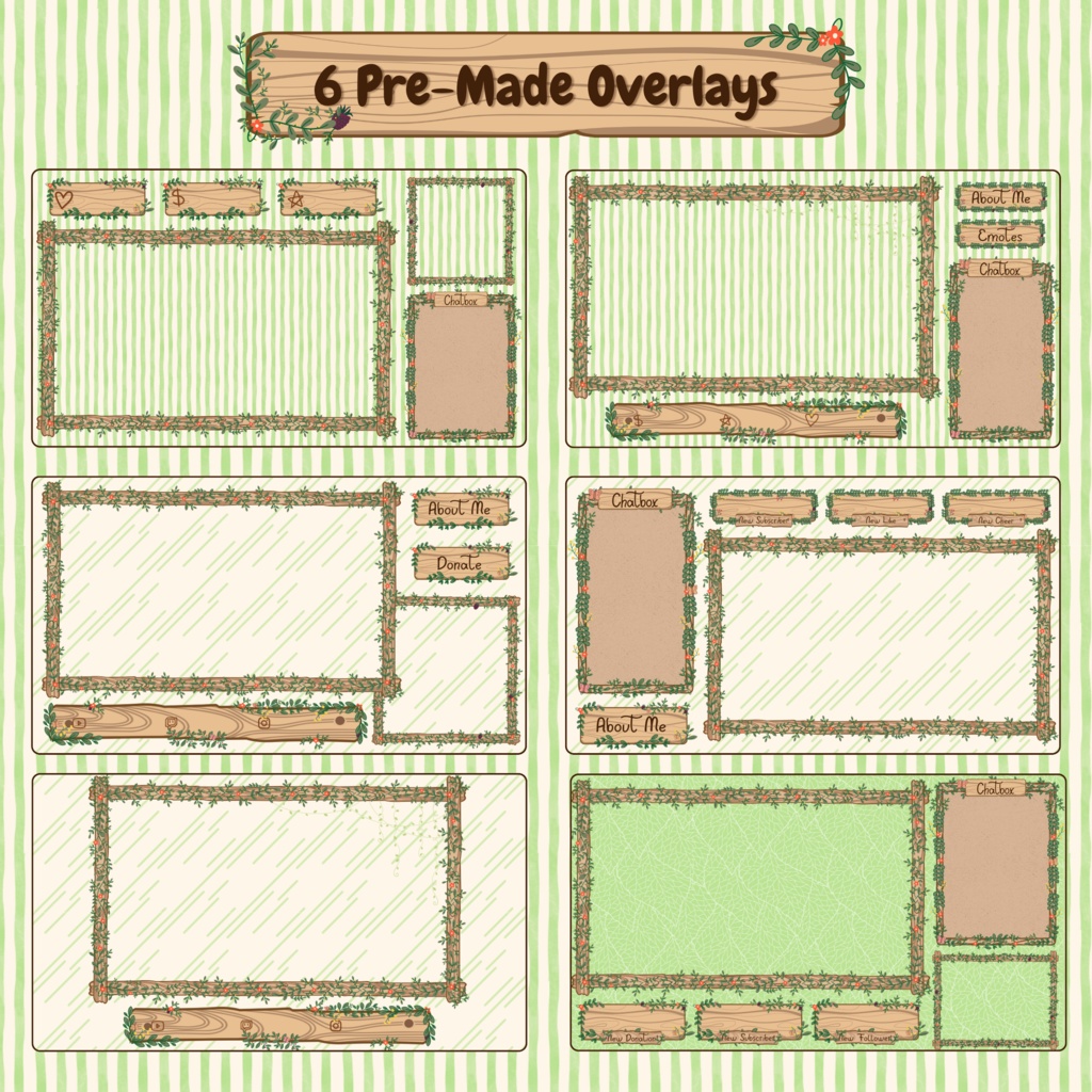 グリーンフォレストTwitchオーバーレイ - ローファイグリーンストリームパッケージ(アラートとパネル付き)