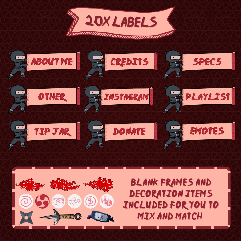 ローファイニンジャTwitchオーバーレイ - ストリームパッケージ(アラートとパネル付き)