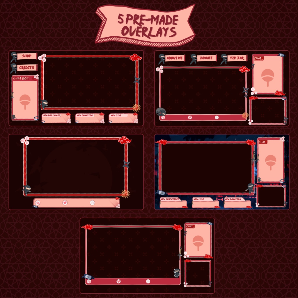 ローファイニンジャTwitchオーバーレイ - ストリームパッケージ(アラートとパネル付き)