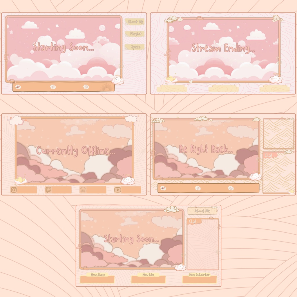 ローファイクラウディTwitchオーバーレイ - コージーストリームパッケージ(アラートとパネル付き)