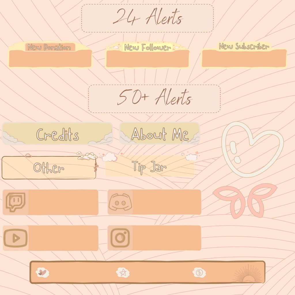 ローファイクラウディTwitchオーバーレイ - コージーストリームパッケージ(アラートとパネル付き)