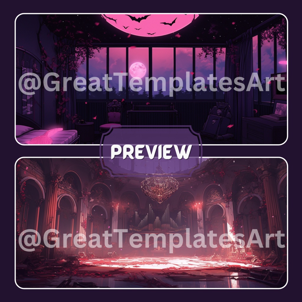 ヴァンパイア VTuber 背景、Twitch ストリーム背景、ストリーム アセット、ローファイ背景、Twitch アセット。